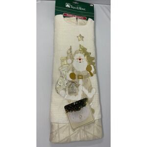 Vintage Trim A Home Golden Elegance Christmas tree skirt cream gold Santa 44 In